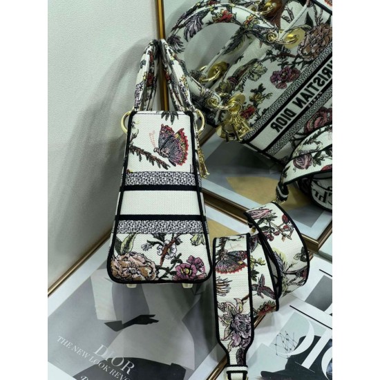 Replica Borsa Christian Dior Medium Lady D-Lite Jardin Botanique Ricamo Bianco