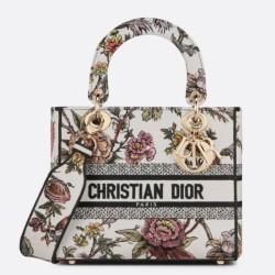 Replica Borsa Christian Dior Medium Lady D-Lite Jardin Botanique Ricamo Bianco