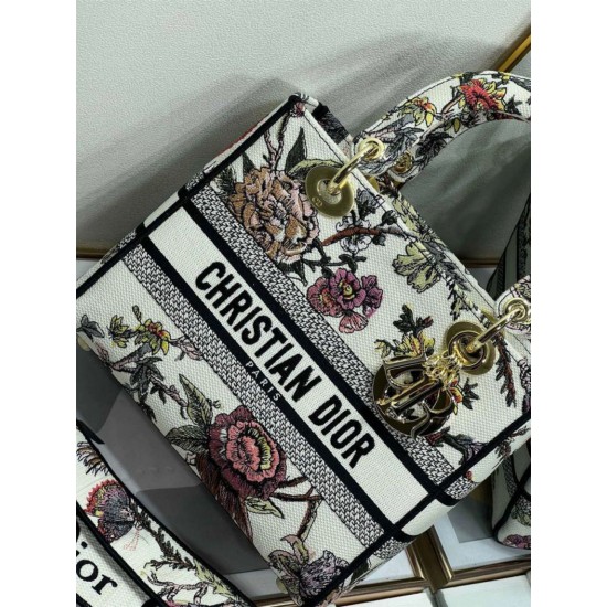 Replica Borsa Christian Dior Medium Lady D-Lite Jardin Botanique Ricamo Bianco