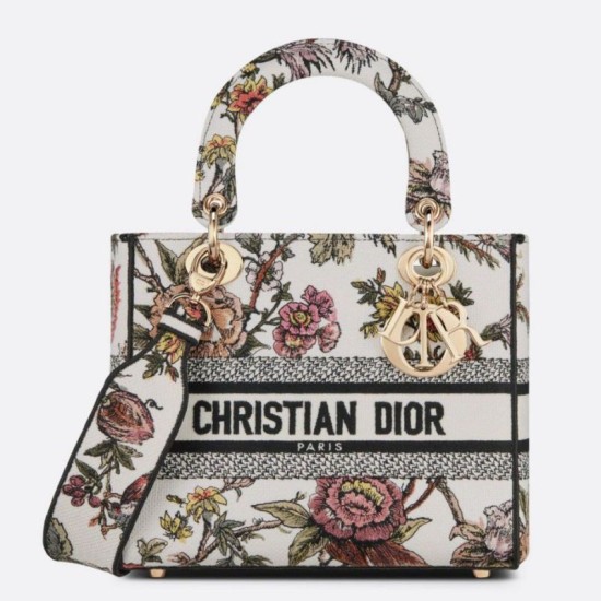Replica Borsa Christian Dior Medium Lady D-Lite Jardin Botanique Ricamo Bianco