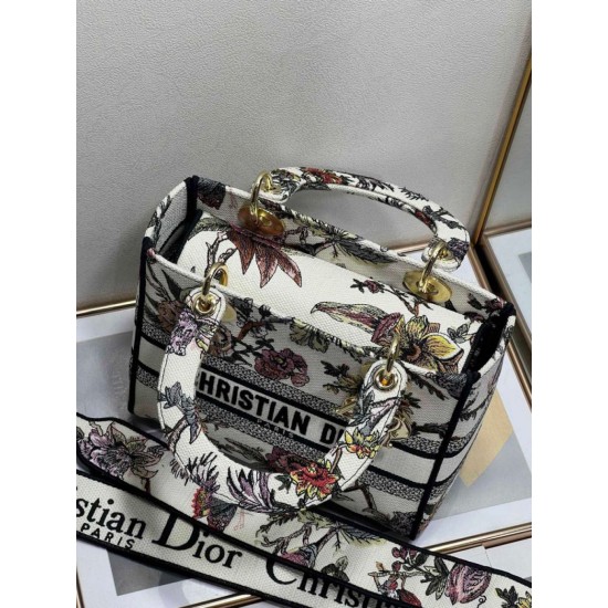 Replica Borsa Christian Dior Medium Lady D-Lite Jardin Botanique Ricamo Bianco