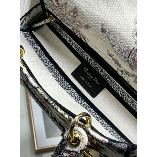 Replica Borsa Christian Dior Medium Lady D-Lite Jardin Botanique Ricamo Bianco