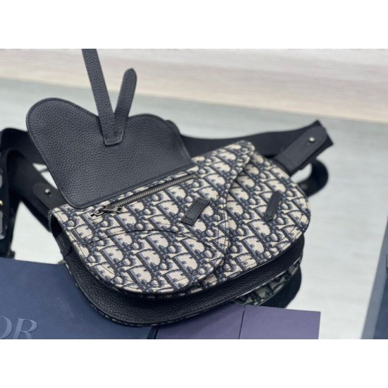 Replica Christian Dior Saddle Men Pouch Dior Oblique Jacquard Beige / Nero