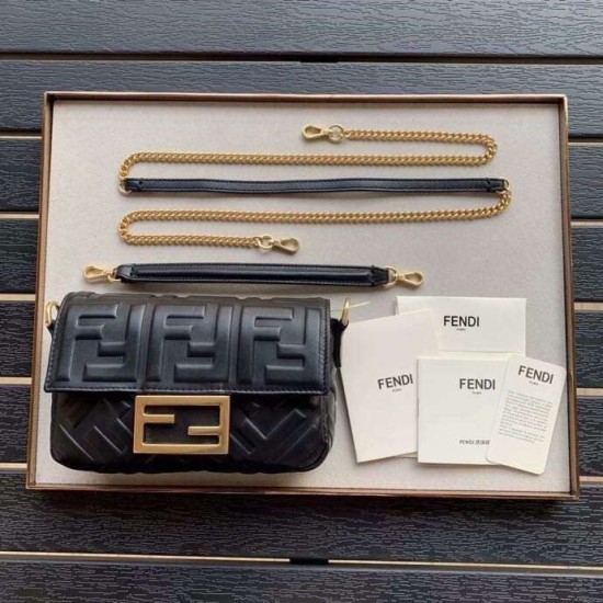 Replica Borsa con motivo FF Mini Baguette Fendi nera