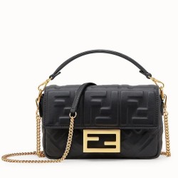 Replica Borsa con motivo FF Mini Baguette Fendi nera
