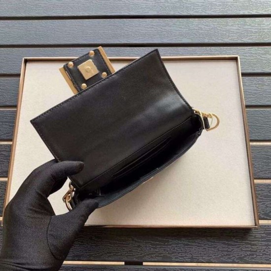 Replica Borsa con motivo FF Mini Baguette Fendi nera