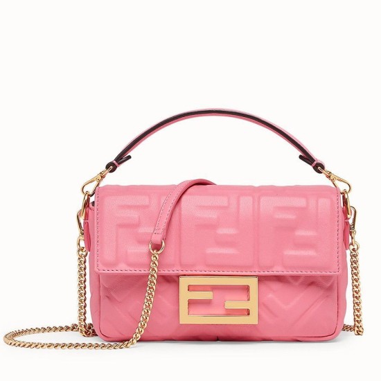 Replica Borsa Fendi Mini Baguette Motivo FF Rosa