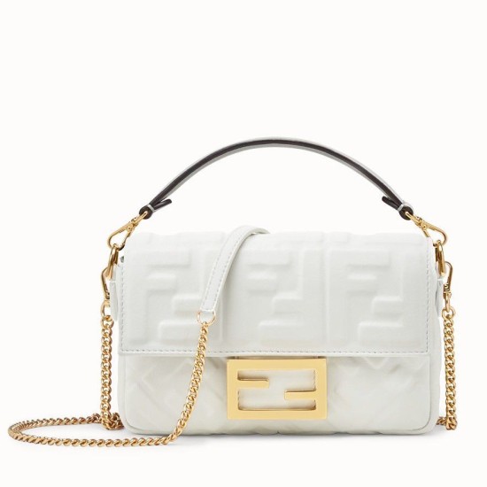 Replica Borsa Fendi Mini Baguette Motivo FF Bianca
