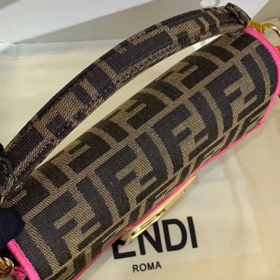 Replica Borsa Mini Baguette Fendi Tessuto FF Con Finiture Fucsia