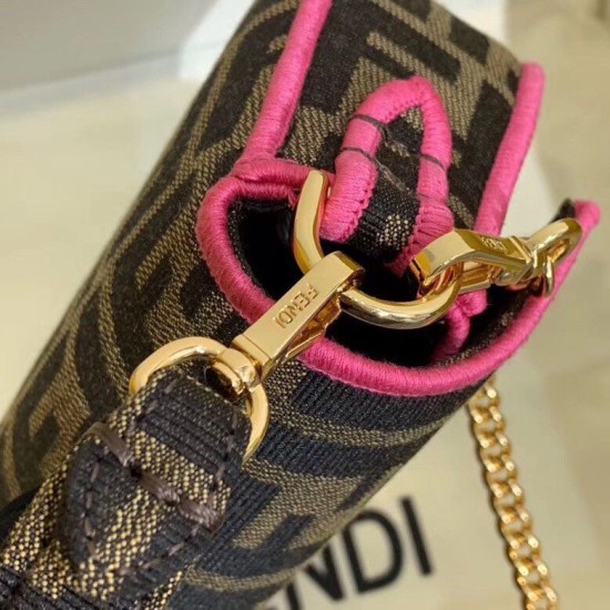 Replica Borsa Mini Baguette Fendi Tessuto FF Con Finiture Fucsia