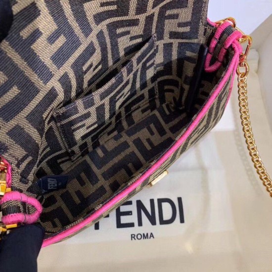 Replica Borsa Mini Baguette Fendi Tessuto FF Con Finiture Fucsia