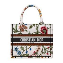 Replica Christian Dior Small Dior Book Tote Bianco Multicolor Ricamo Dior Petites Fleurs