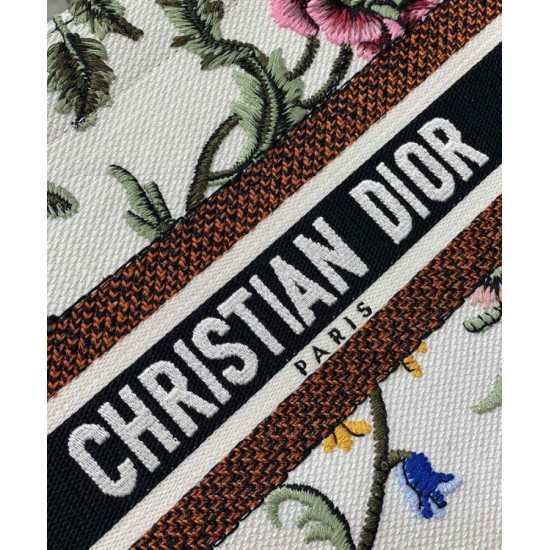 Replica Christian Dior Small Dior Book Tote Bianco Multicolor Ricamo Dior Petites Fleurs