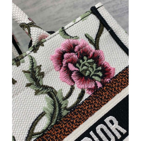 Replica Christian Dior Small Dior Book Tote Bianco Multicolor Ricamo Dior Petites Fleurs