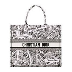 Replica Christian Dior Large Dior Book Tote Borsa con motivo Plan de Paris ricamato nera / bianca