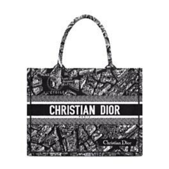 Replica Christian Dior Medium Dior Book Tote Borsa con motivo Plan de Paris ricamato nera