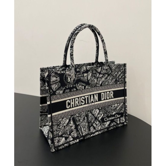 Replica Christian Dior Medium Dior Book Tote Borsa con motivo Plan de Paris ricamato nera