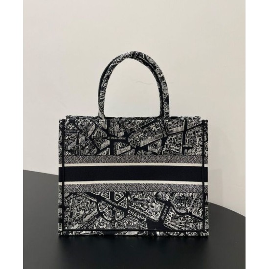 Replica Christian Dior Medium Dior Book Tote Borsa con motivo Plan de Paris ricamato nera