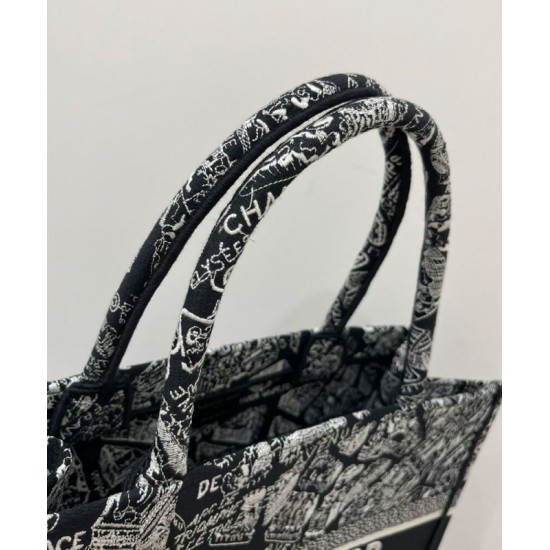 Replica Christian Dior Medium Dior Book Tote Borsa con motivo Plan de Paris ricamato nera