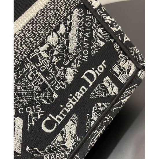 Replica Christian Dior Medium Dior Book Tote Borsa con motivo Plan de Paris ricamato nera