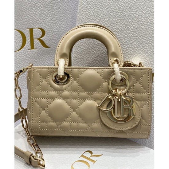 Replica Borsa Christian Dior Micro Lady d-Joy Latte Patent Cannage Vitello Albicocca