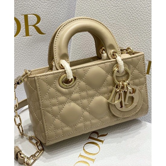 Replica Borsa Christian Dior Micro Lady d-Joy Latte Patent Cannage Vitello Albicocca
