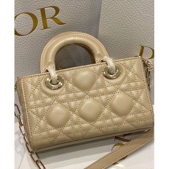 Replica Borsa Christian Dior Micro Lady d-Joy Latte Patent Cannage Vitello Albicocca