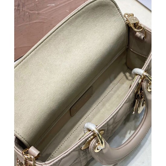 Replica Borsa Christian Dior Small Lady D-Joy Latte Patent Cannage Vitello Albicocca