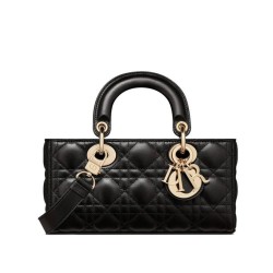 Replica Borsa Christian Dior Small Lady D-Joy Latte Patent Cannage Vitello Nero