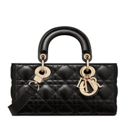 Replica Borsa Christian Dior Small Lady D-Joy Latte Patent Cannage Vitello Nero
