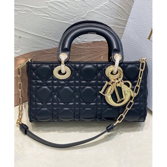 Replica Borsa Christian Dior Small Lady D-Joy Latte Patent Cannage Vitello Nero