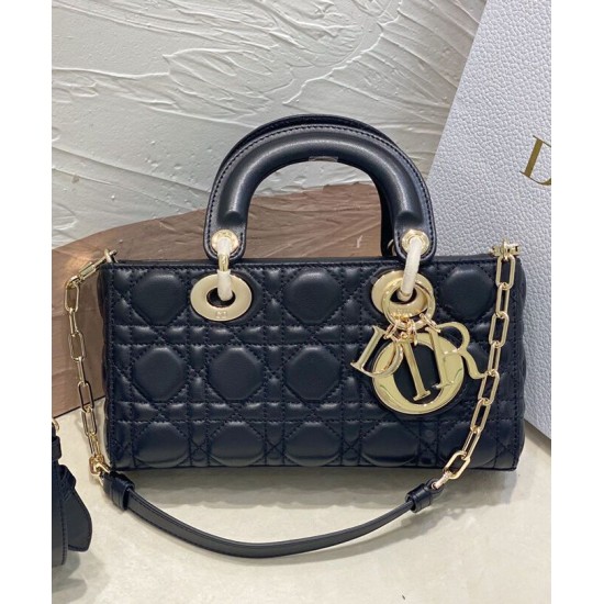 Replica Borsa Christian Dior Small Lady D-Joy Latte Patent Cannage Vitello Nero
