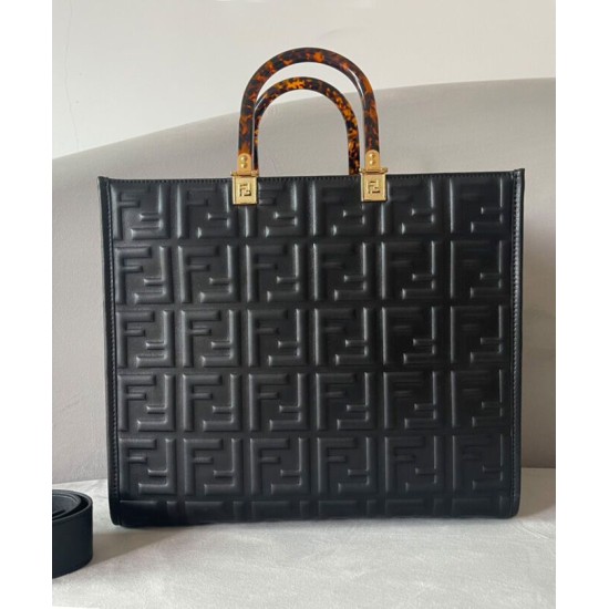 Replica Fendi borsa tote media con motivo Sunshine FF 8BH386 nera