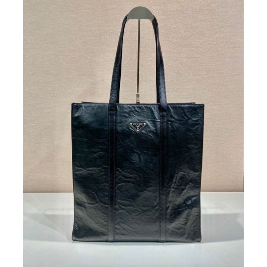 Replica Borsa tote media in pelle nappa anticata Prada 1BG587 nera