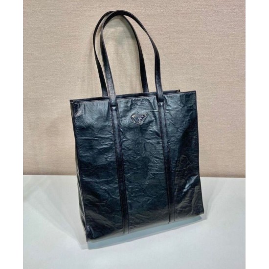 Replica Borsa tote media in pelle nappa anticata Prada 1BG587 nera