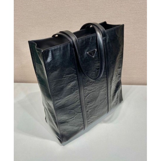 Replica Borsa tote media in pelle nappa anticata Prada 1BG587 nera
