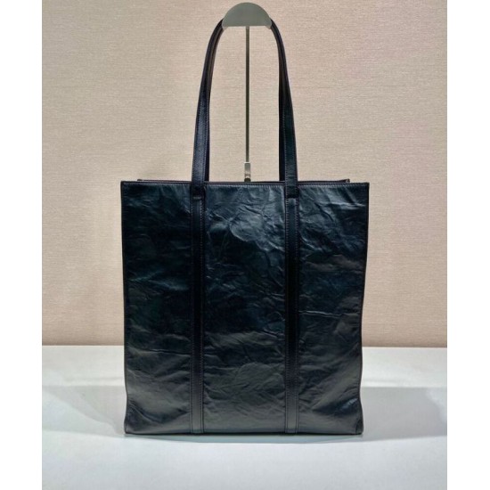 Replica Borsa tote media in pelle nappa anticata Prada 1BG587 nera