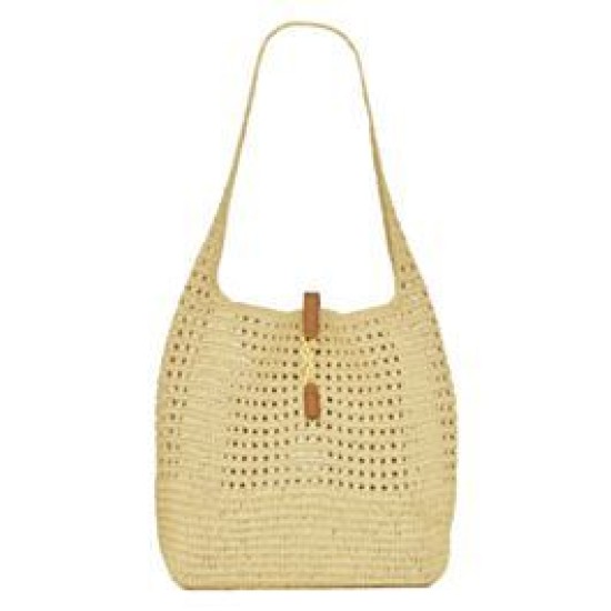 Replica Borsa YSL Saint Laurent Hobo Rafia In Crochet E Pelle Liscia Albicocca