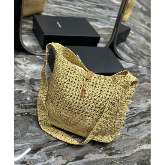 Replica Borsa YSL Saint Laurent Hobo Rafia In Crochet E Pelle Liscia Albicocca