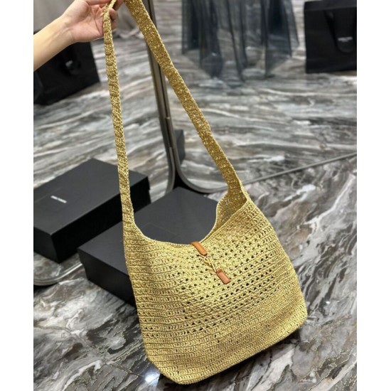 Replica Borsa YSL Saint Laurent Hobo Rafia In Crochet E Pelle Liscia Albicocca