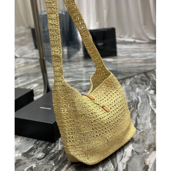 Replica Borsa YSL Saint Laurent Hobo Rafia In Crochet E Pelle Liscia Albicocca