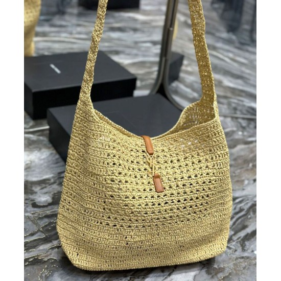 Replica Borsa YSL Saint Laurent Hobo Rafia In Crochet E Pelle Liscia Albicocca