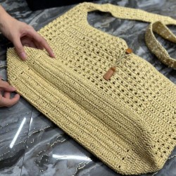 Replica Borsa YSL Saint Laurent Hobo Rafia In Crochet E Pelle Liscia Albicocca