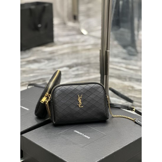 Replica YSL Saint Laurent Gaby Borsa a tracolla con cerniera nera 18 cm