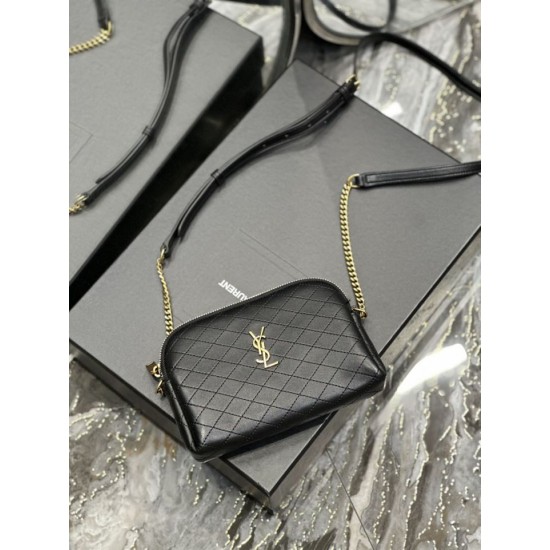 Replica YSL Saint Laurent Gaby Borsa a tracolla con cerniera nera 18 cm