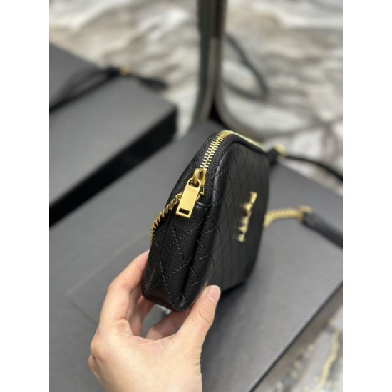 Replica YSL Saint Laurent Gaby Borsa a tracolla con cerniera nera 18 cm
