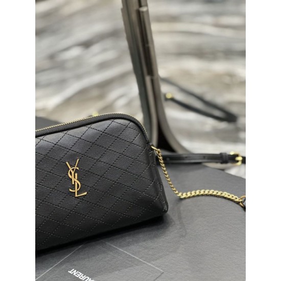 Replica YSL Saint Laurent Gaby Borsa a tracolla con cerniera nera 18 cm