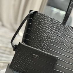 Replica YSL Saint Laurent Shopping Tote Bag Pelle Stampa Coccodrillo Nera