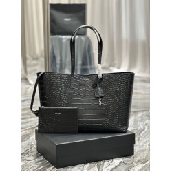Replica YSL Saint Laurent Shopping Tote Bag Pelle Stampa Coccodrillo Nera