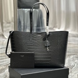 Replica YSL Saint Laurent Shopping Tote Bag Pelle Stampa Coccodrillo Nera